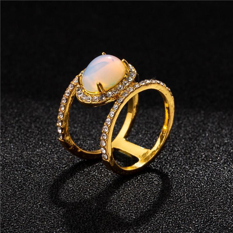 Simple Diamond Beach  Natural Moonstone Hollow Ring