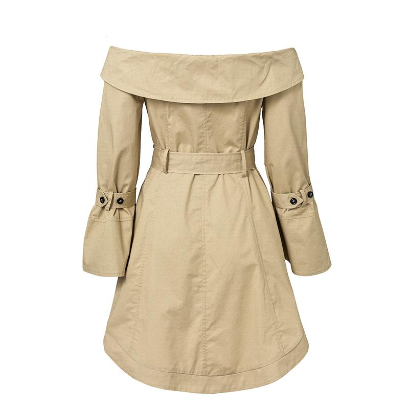 Solid Color Sexy Off Shoulder Belt Trench Coat