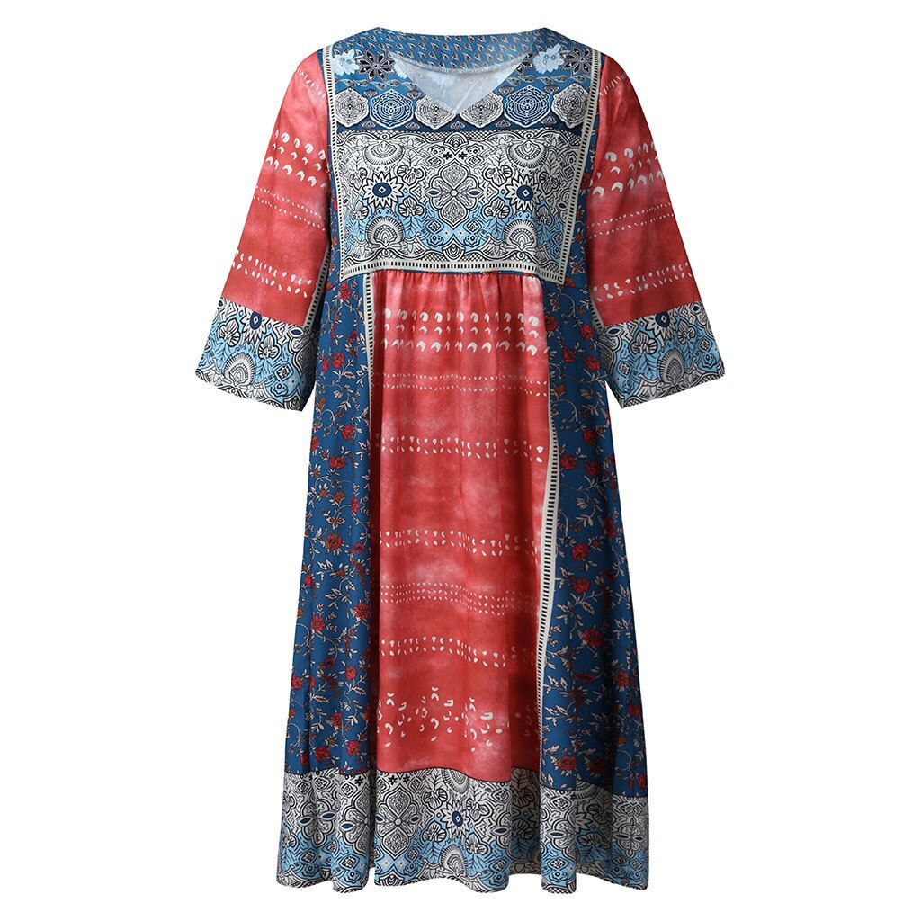 Women Summer Dress Boho Style Floral Print Chiffon Beach Mini Dress