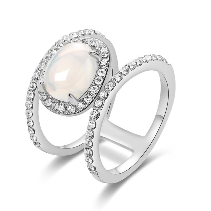 Simple Diamond Beach  Natural Moonstone Hollow Ring