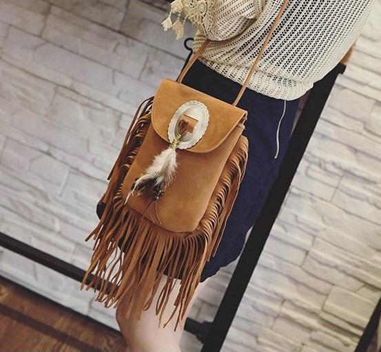 Vintage Bohemian Fringe Tassel Hippie Gypsy Crossbody Bag