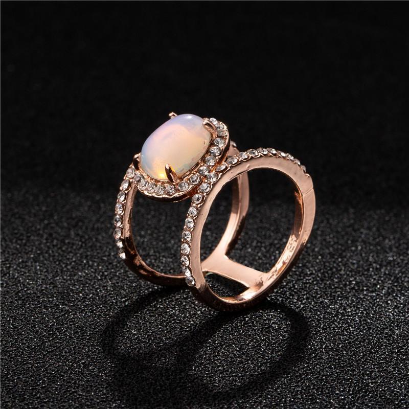 Simple Diamond Beach  Natural Moonstone Hollow Ring