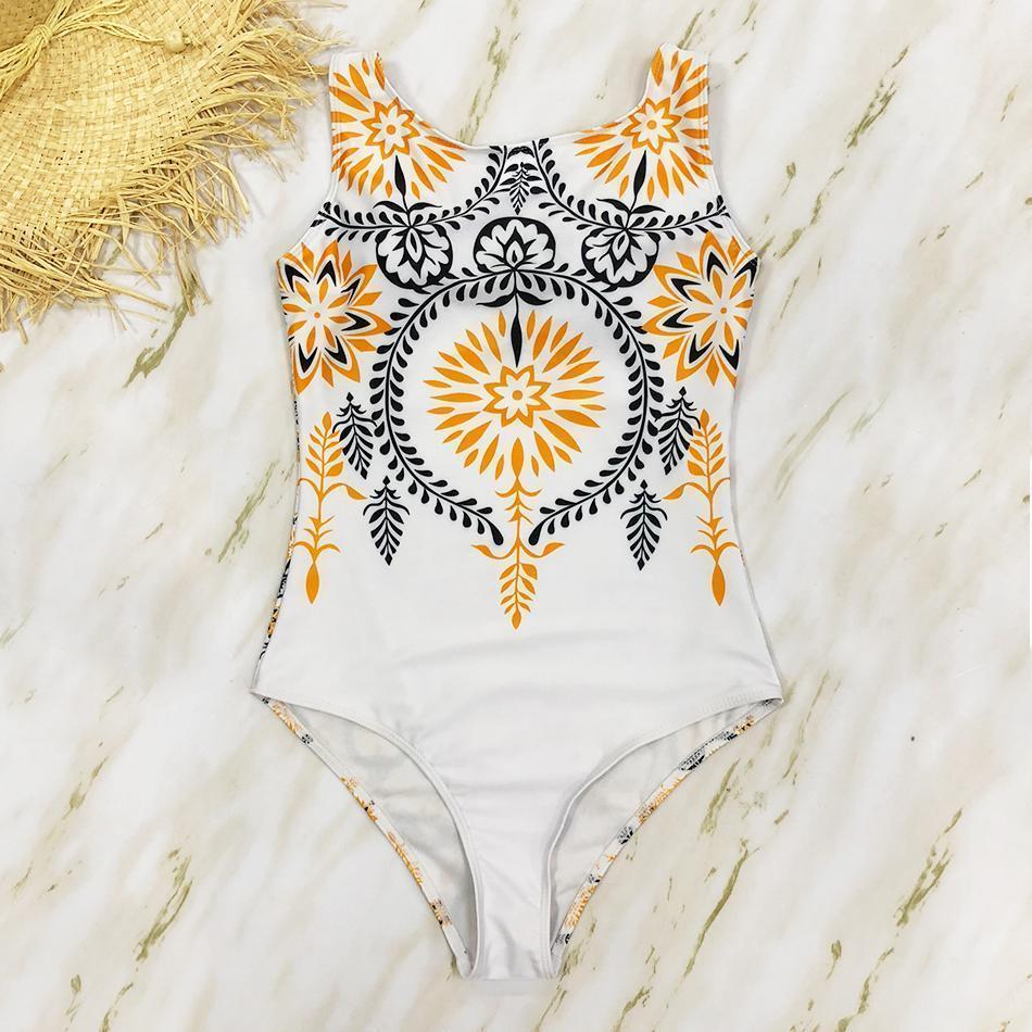 Striped Women One Piece Swimsuit Swimwear Printed Summer Bathing Suit Tropical Bodysuit-1