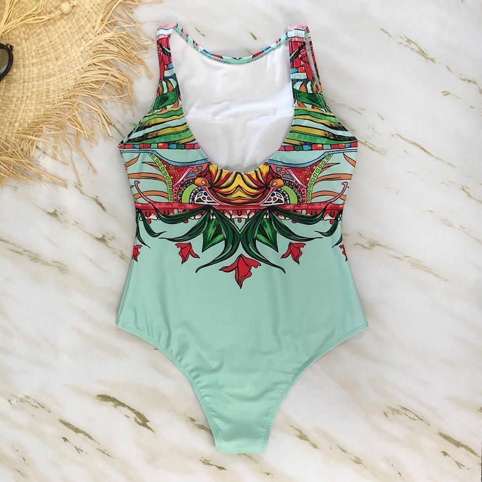 Striped Women One Piece Swimsuit Swimwear Printed Summer Bathing Suit Tropical Bodysuit-1