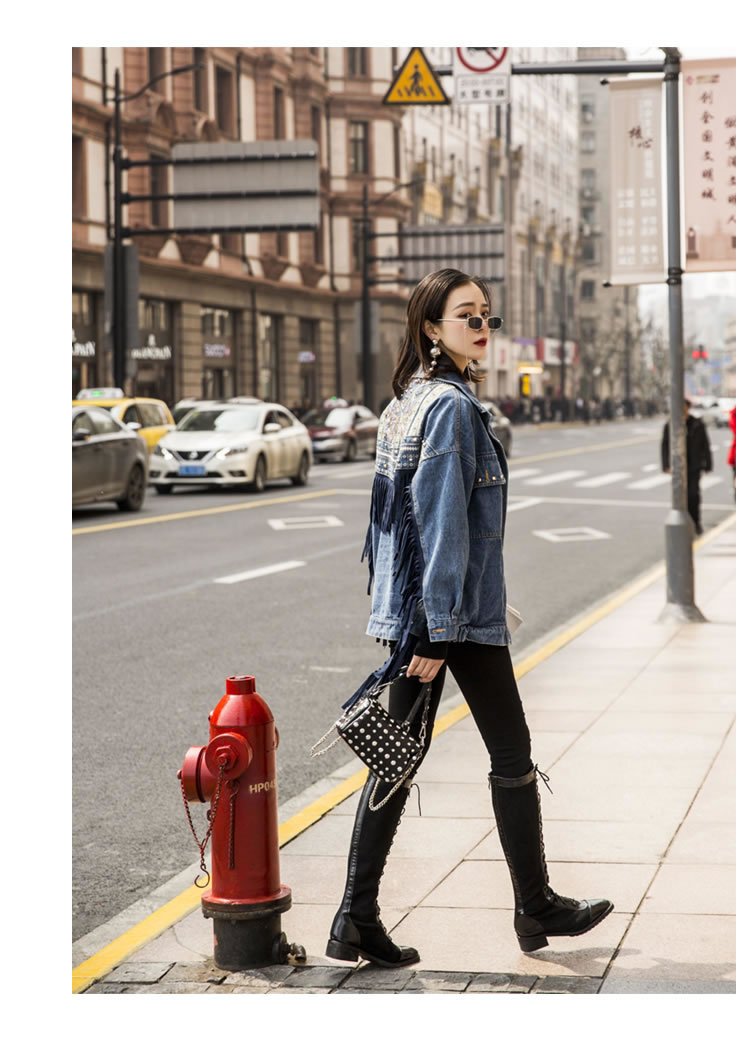 Embroidery Rivets Popular Denim Jacket Full Sleeve Tassel Women Clothes  New Casual Loose Fashion Cardigans