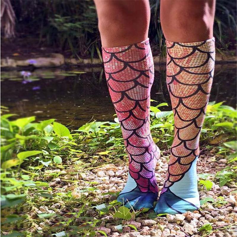 Novelty 3D Print High Knee Beach Mermaid Stockings