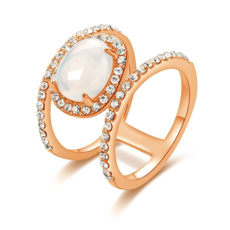 Simple Diamond Beach  Natural Moonstone Hollow Ring