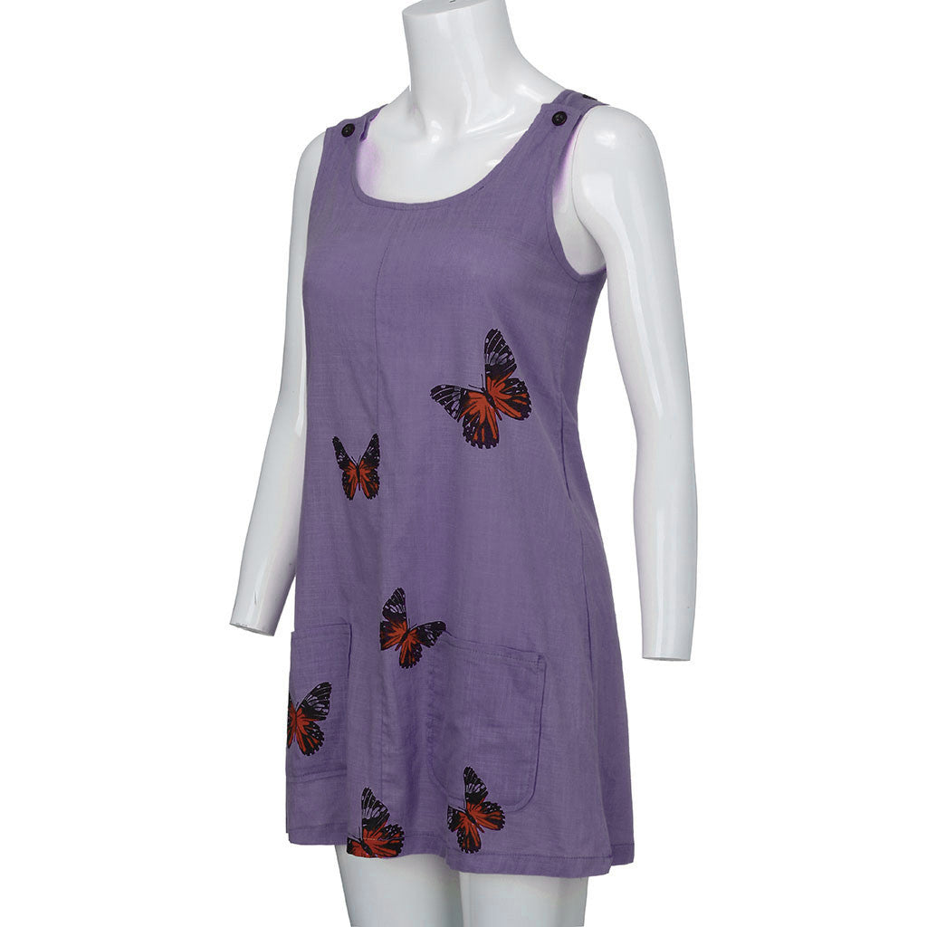 Summer Sleeveless Floral Butterfly Knee Above Casual Loose Mini Dress