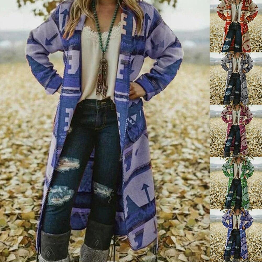 Autumn Women Long Sleeve Print Cardigan Open Front Jacket Blusas Femininas Sueter Mujer Overcoat Tops