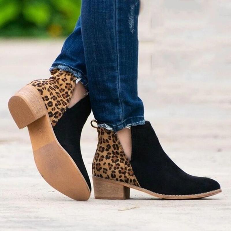 Women Shoes Retro High Heel Ankle Boots Female Block Mid Heels Casual Boot