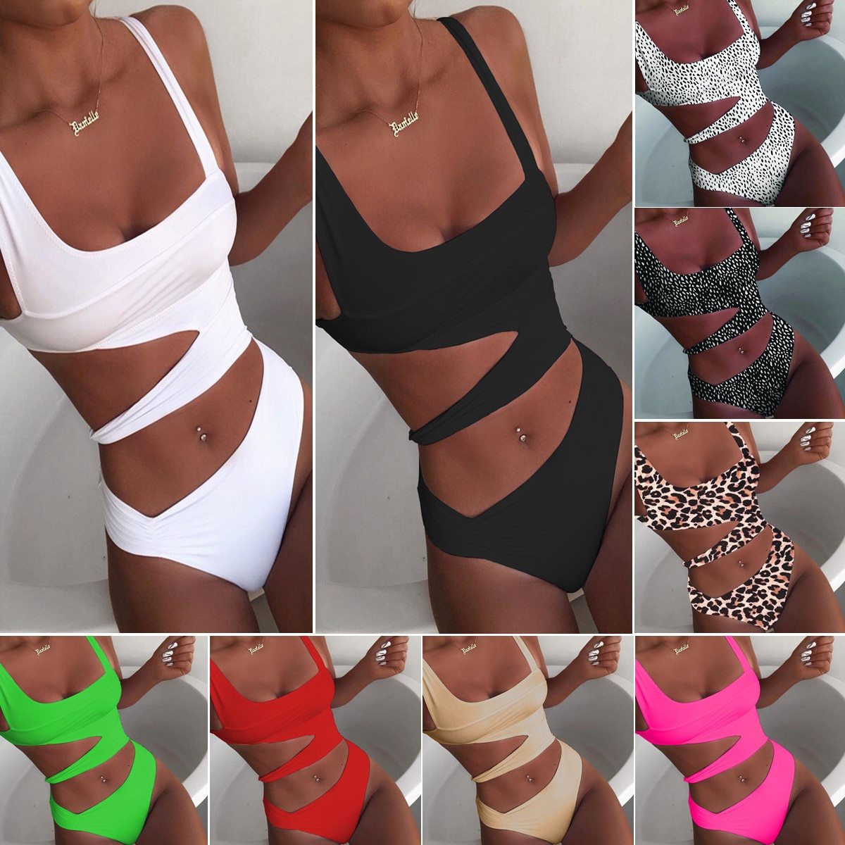 Sexy Cross Bandage One Piece Hollow Out Swimsuit