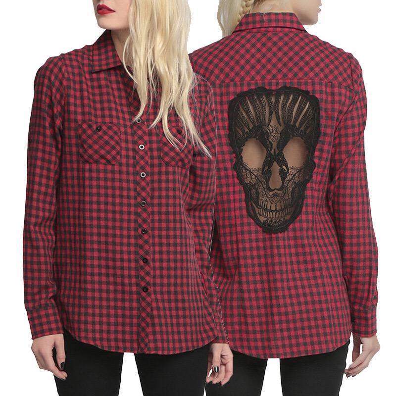 Halloween Lapel Long Sleeve Plaid Shirt Fashion Ladies Blouse Autumn