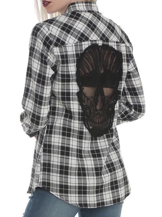 Halloween Lapel Long Sleeve Plaid Shirt Fashion Ladies Blouse Autumn