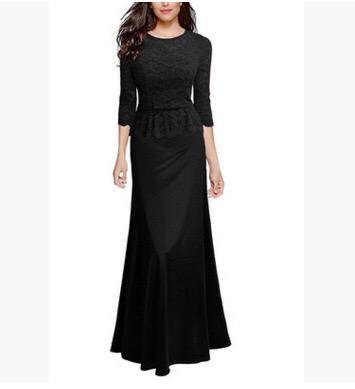 Round Neck Patchwork See-Through Plain Evening Dress