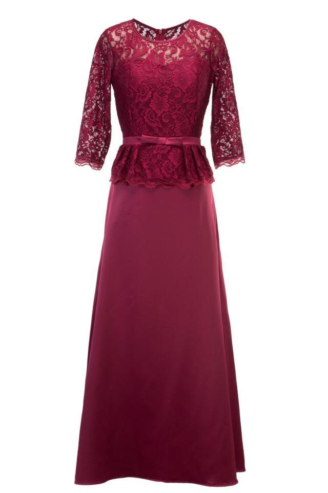 Round Neck Patchwork See-Through Plain Evening Dress