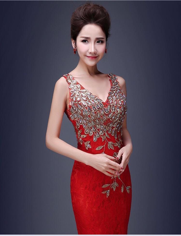 V-Neck Applique Mermaid Evening Dress