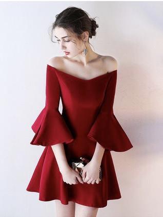 Solid Color Short Evening Dress Off Shoulder Banquet Bridesmaid Dress Elegant Slim Dress