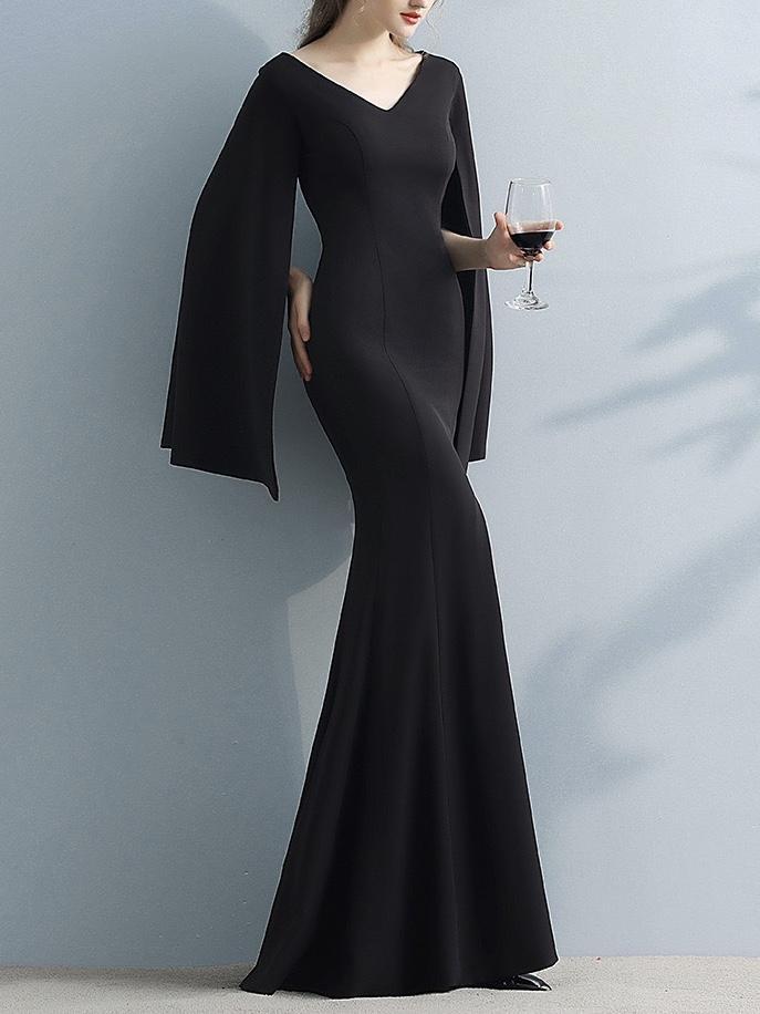 Solid Color Slim Bodycon Temperament Long Skirt Fishtail Long Elegant Evening Dress Banquet Dress