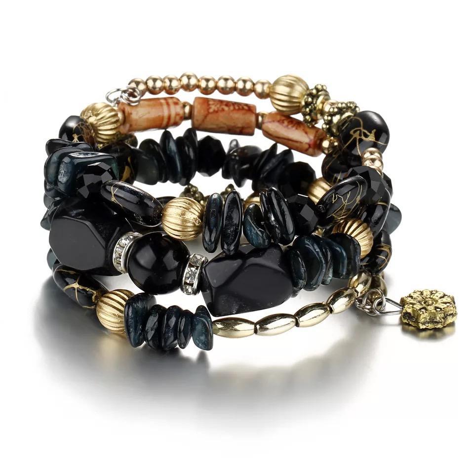 Bohemian Colorful Stone Long Bracelet Multilayer Rhinestone Bead Bracelet for Women Men