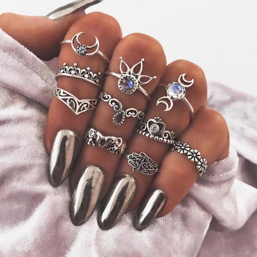 10 pcs/set vintage beach ring punk hollow elephant sun flower rings set carved boho midi finger jewelry