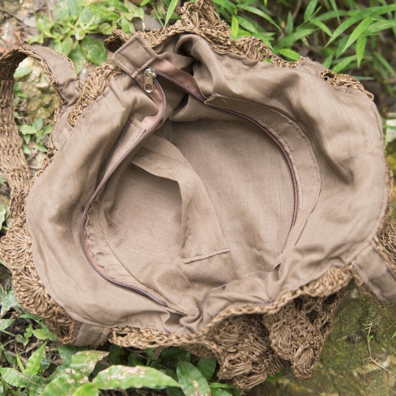 Exquisite Retro Women Hollowed Round Straw Weaving Bag