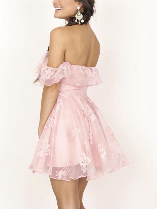 Off The Shoulder Collar Ruffled Solid Color Mini Dress