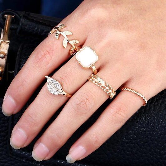 5pcs BOHO ring set jelly leaves style bohemia party