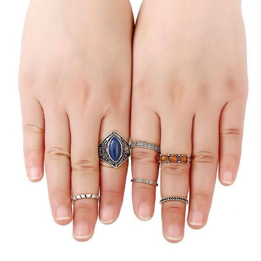 6pcs BOHO ring set artificial gemstone bohemia party