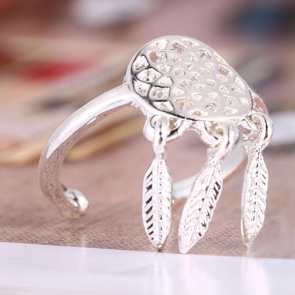 Dreamcatcher Hollow feather Adjustable alive gold and silver alloy ring