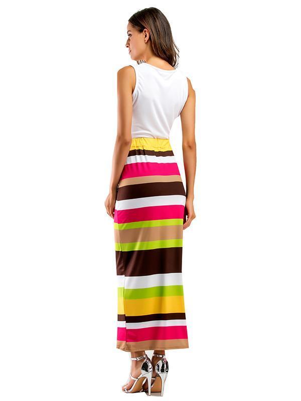 Two Pieces Stripe Sleeveless Beach Dress Maxi Dress