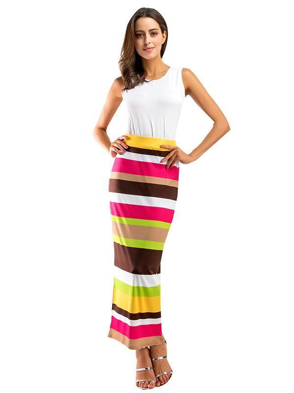 Two Pieces Stripe Sleeveless Beach Dress Maxi Dress