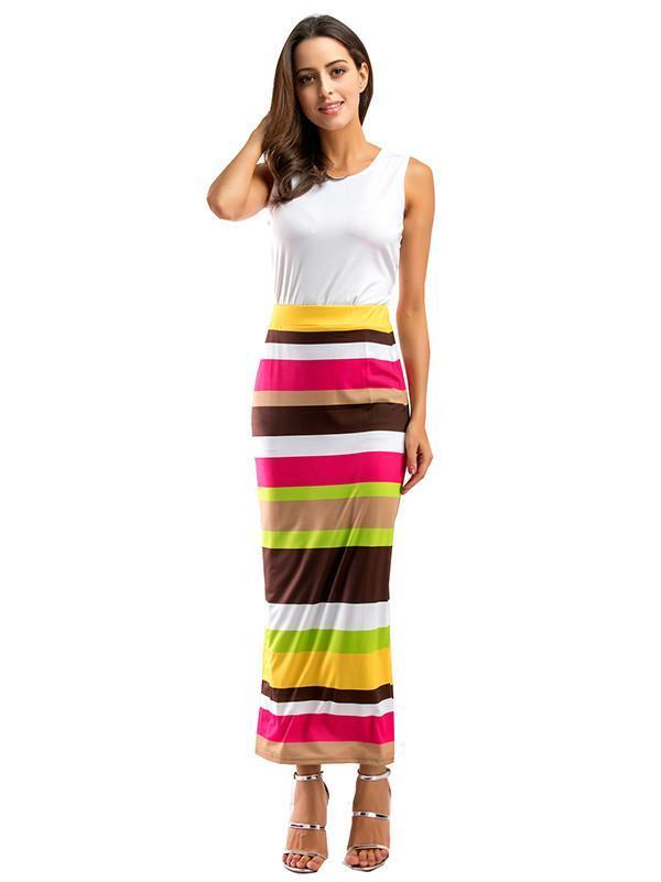 Two Pieces Stripe Sleeveless Beach Dress Maxi Dress