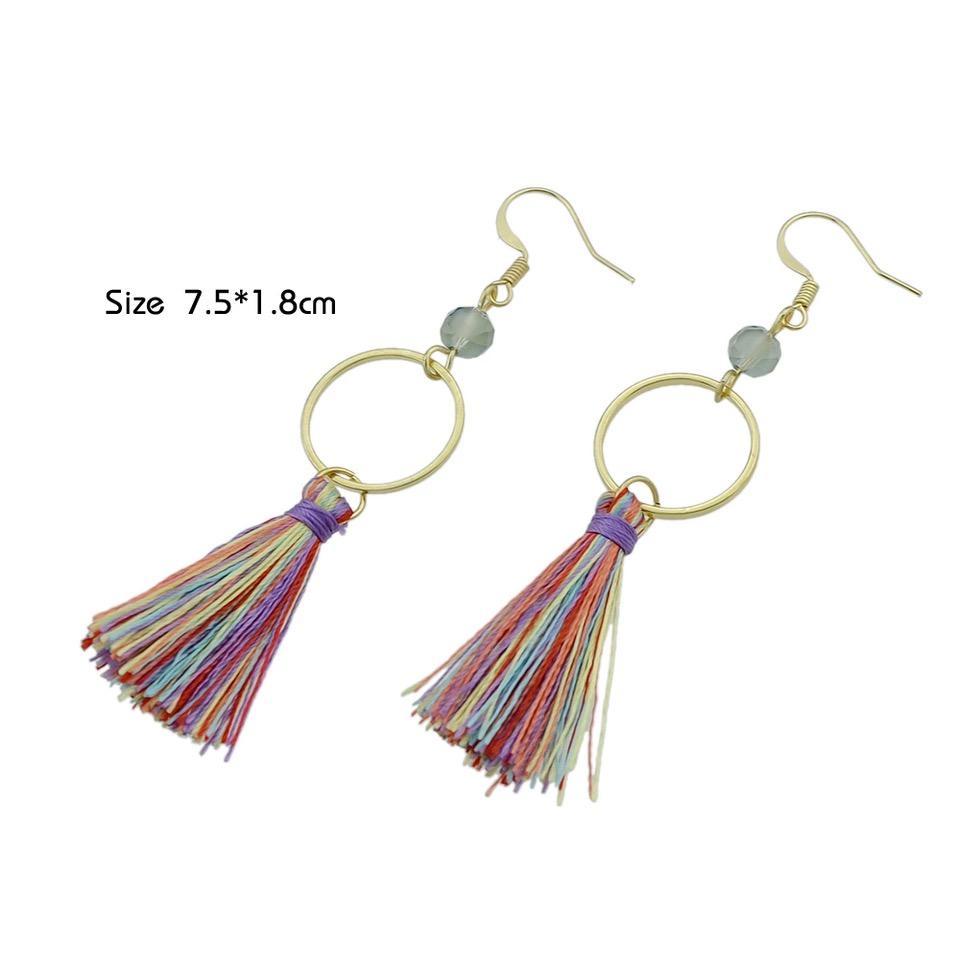 Tassel ethnic jewelry boho earrings rainbow colorful round circle shape party earring