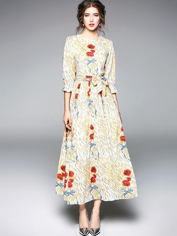 Printed Fashion Belted Maxi Dress