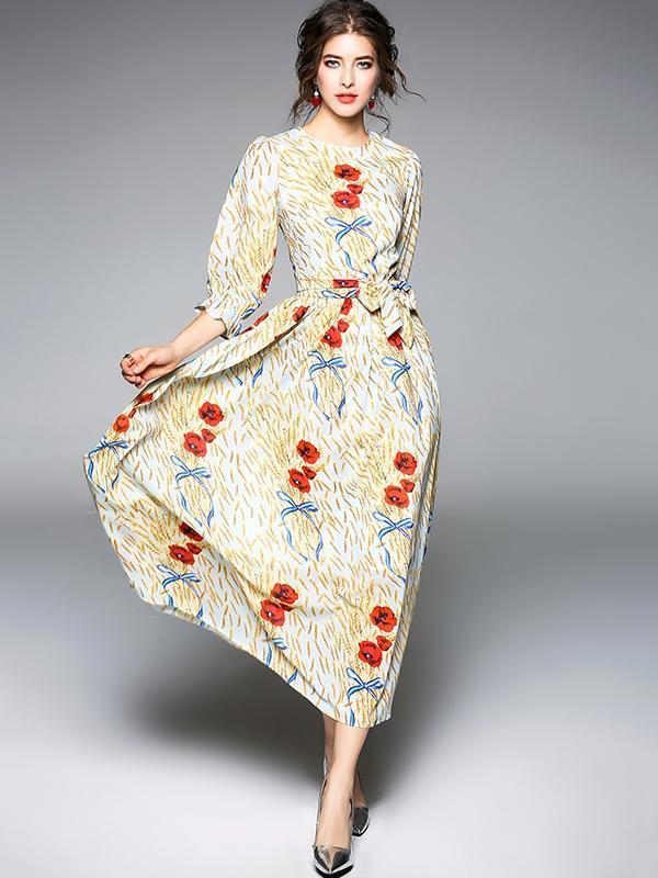 Printed Fashion Belted Maxi Dress