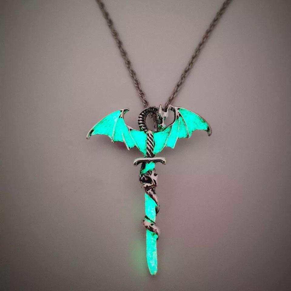 Vintage Cross Dragon Luminous Pendant Necklace