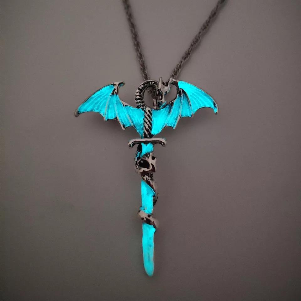 Vintage Cross Dragon Luminous Pendant Necklace