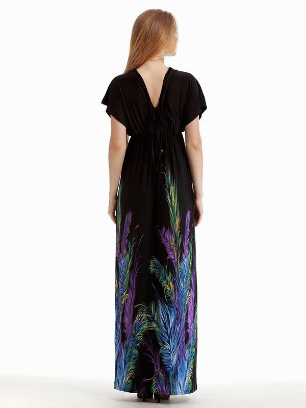 Plus Bohemia Printed V-neck&V-back Maxi Dress