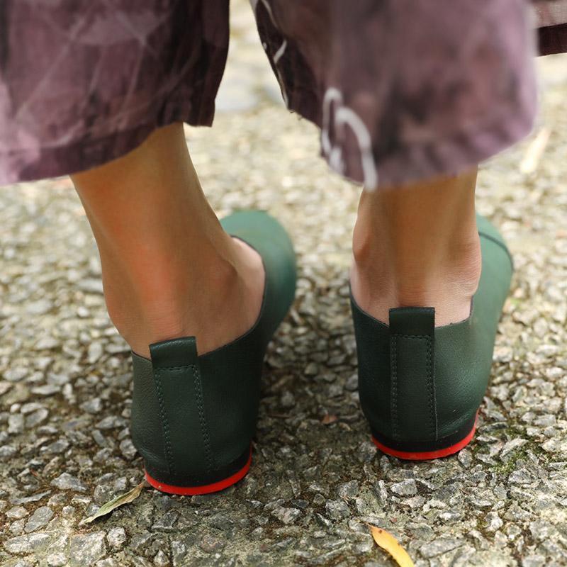 Fashion Genuine Leather Portable Green Single Shoes For Women