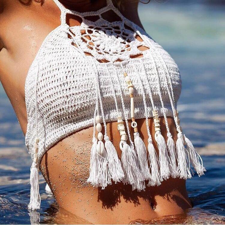 2018 Beach new Style Bikini top tassel swimsuit knit wrapped bikini suit