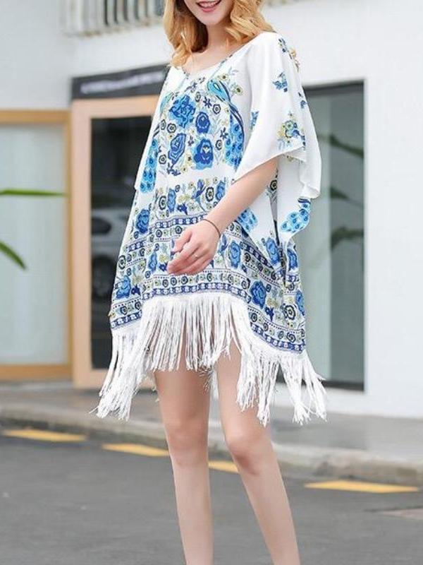 2018 Hot Sale Bikini  Print Tassel Cover up