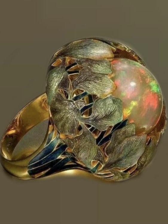 Flower Stone Opal Anel Exaggerated Personality Fabulous Gold Anillos Ring