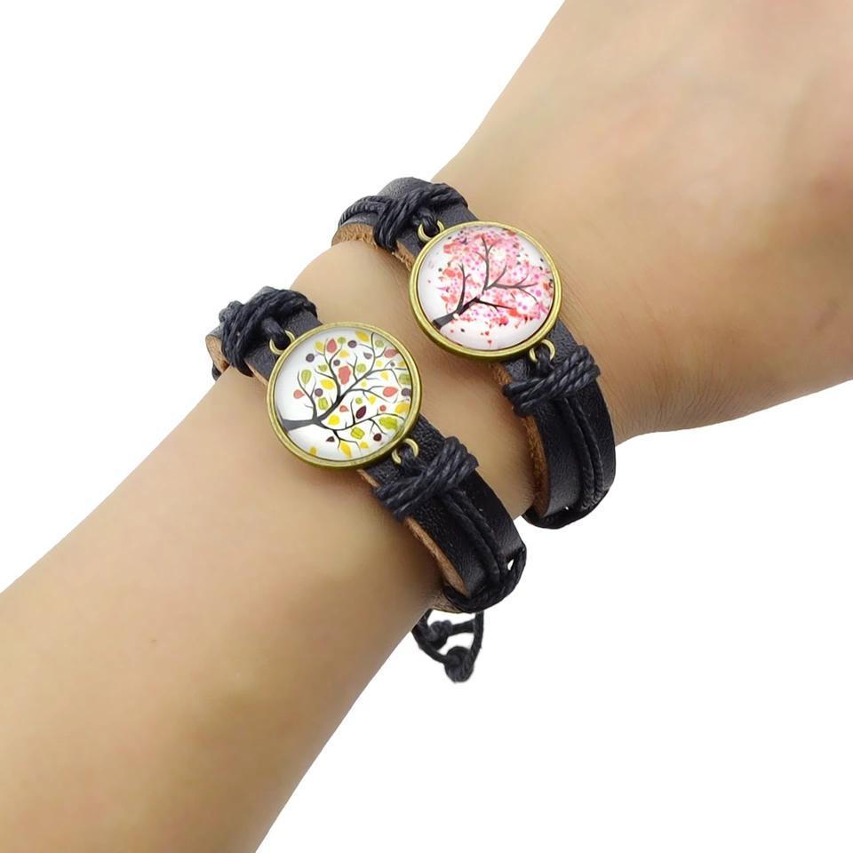 Tree of life 5 type PU leather bohemia style bracelet