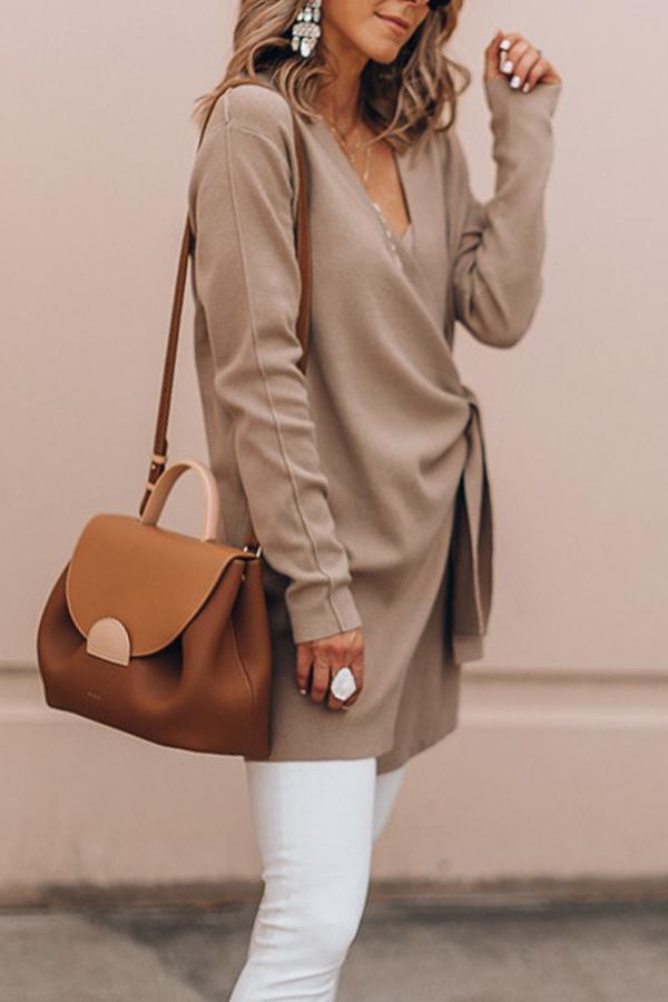 Casual Solid Color V-Neck Long Sleeves Outwear