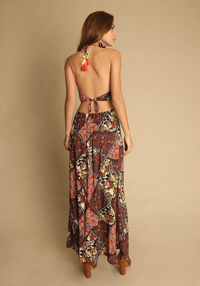 Holiday style floral beach skirt hanging neck long dress print halter skirt