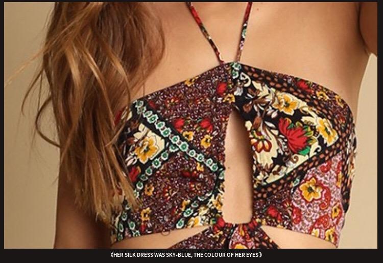 Holiday style floral beach skirt hanging neck long dress print halter skirt