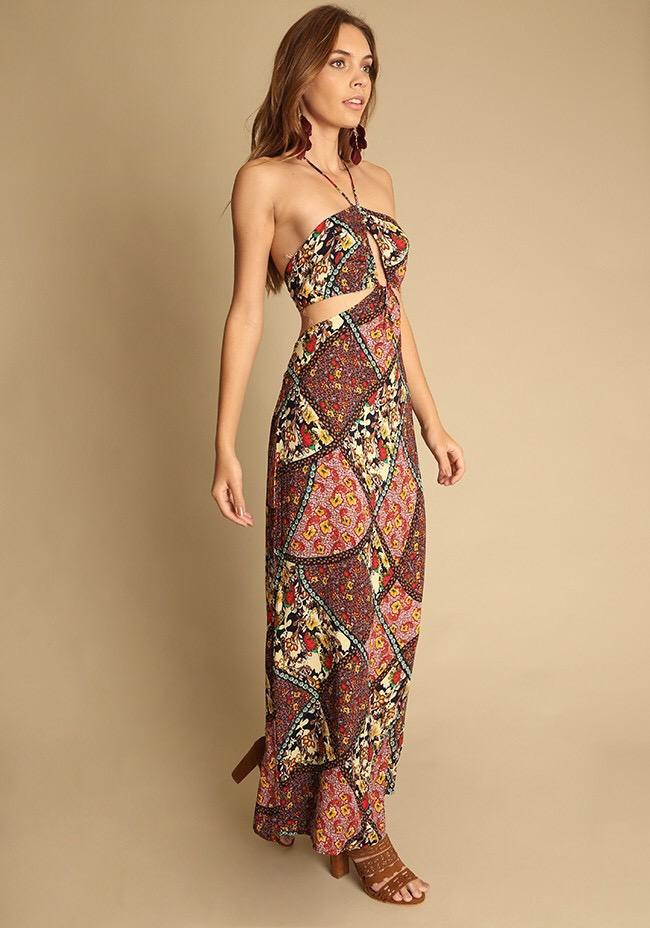Holiday style floral beach skirt hanging neck long dress print halter skirt