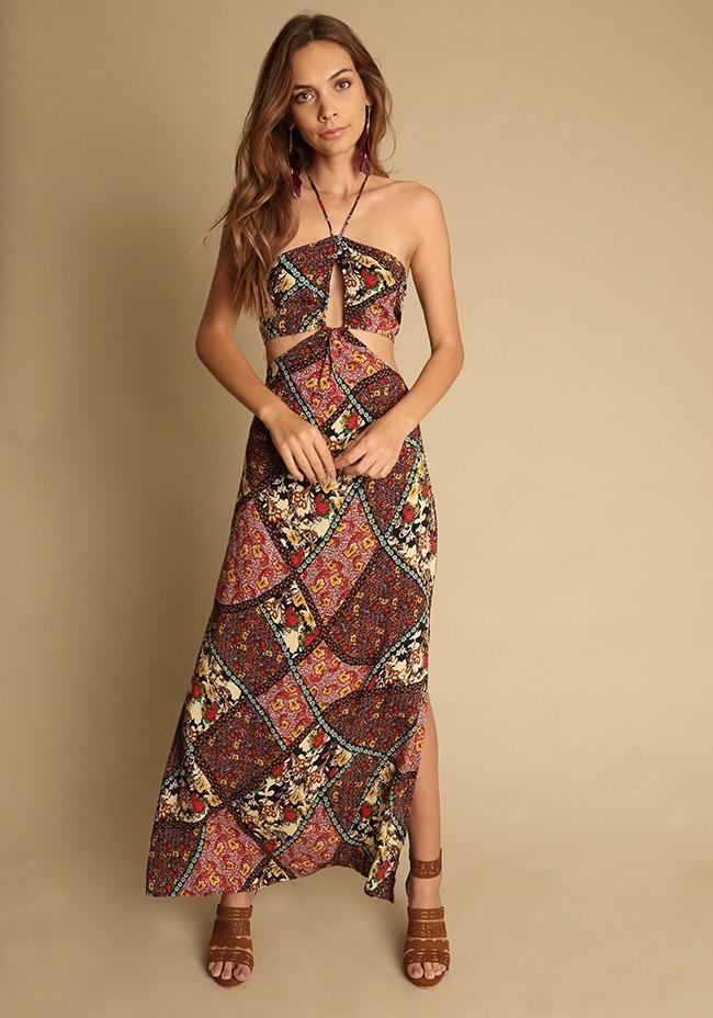 Holiday style floral beach skirt hanging neck long dress print halter skirt