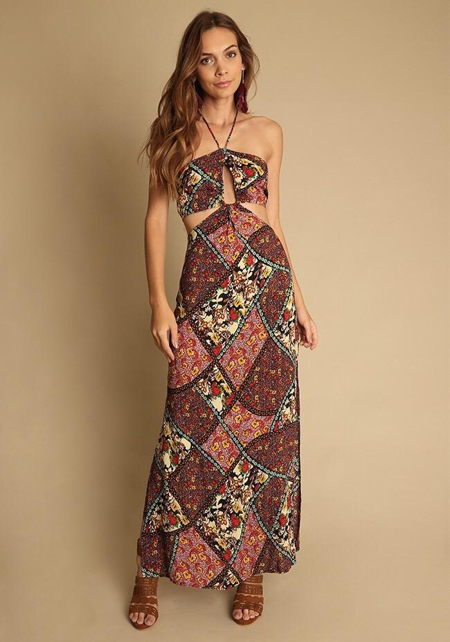 Holiday style floral beach skirt hanging neck long dress print halter skirt
