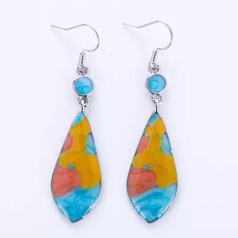 Retro Alloy Iridescent Stone Long Earrings